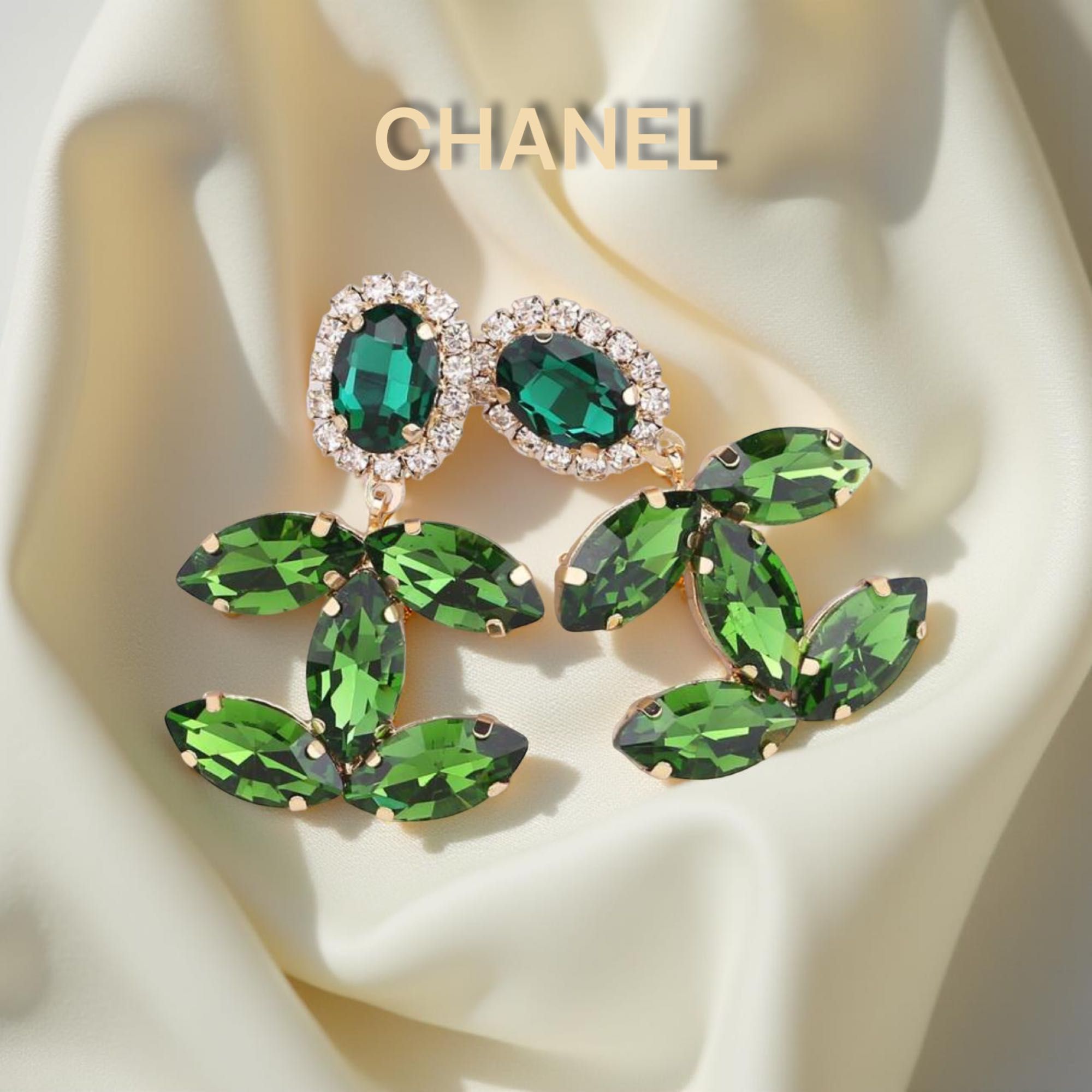 сини обеци Шанел големи с камъни лъскави зелени розови топ лукс Chanel