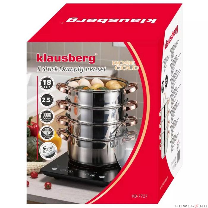 Set de 5 piese, oala pentru fiert cu abur, inox, diametru 18 cm,