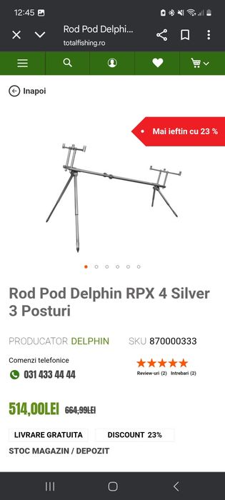 Rod pod delphin rpx 4 silver cu 3 posturi. Nou