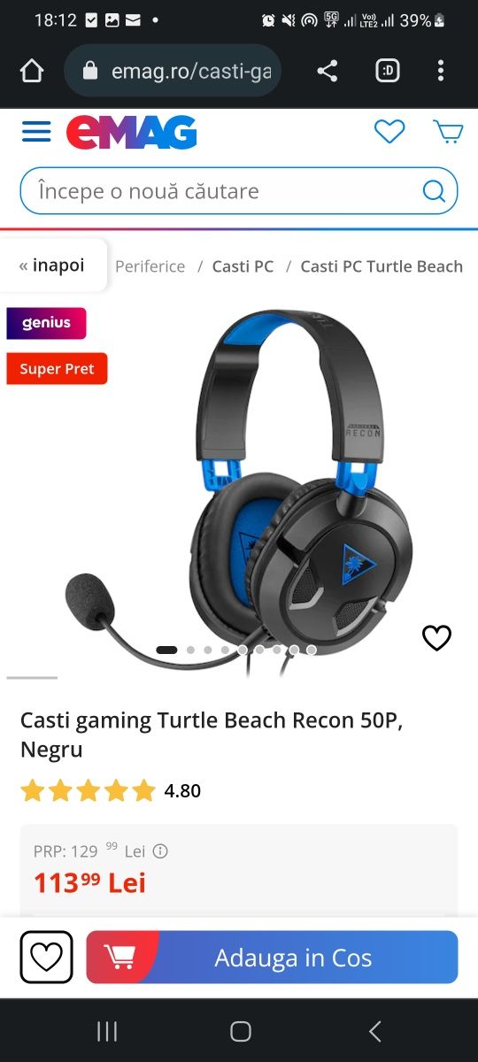 Casti gaming Turtle Beach Recon 50P, Negru (sigilate)