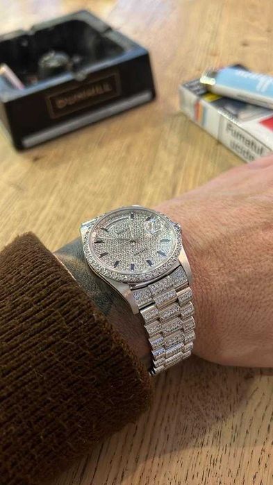 Ceas Rolex Day-Date 36 mm Aur Alb  18K  – Full diamante-Ref. 18039