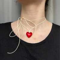 Chocker/Colier inima sticlă roșie