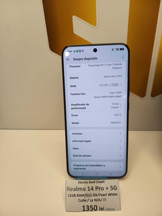 Realme 14 Pro Plus 5G 12GB RAM/512GB/Pearl White/Cutie/ca NOU! ID9153