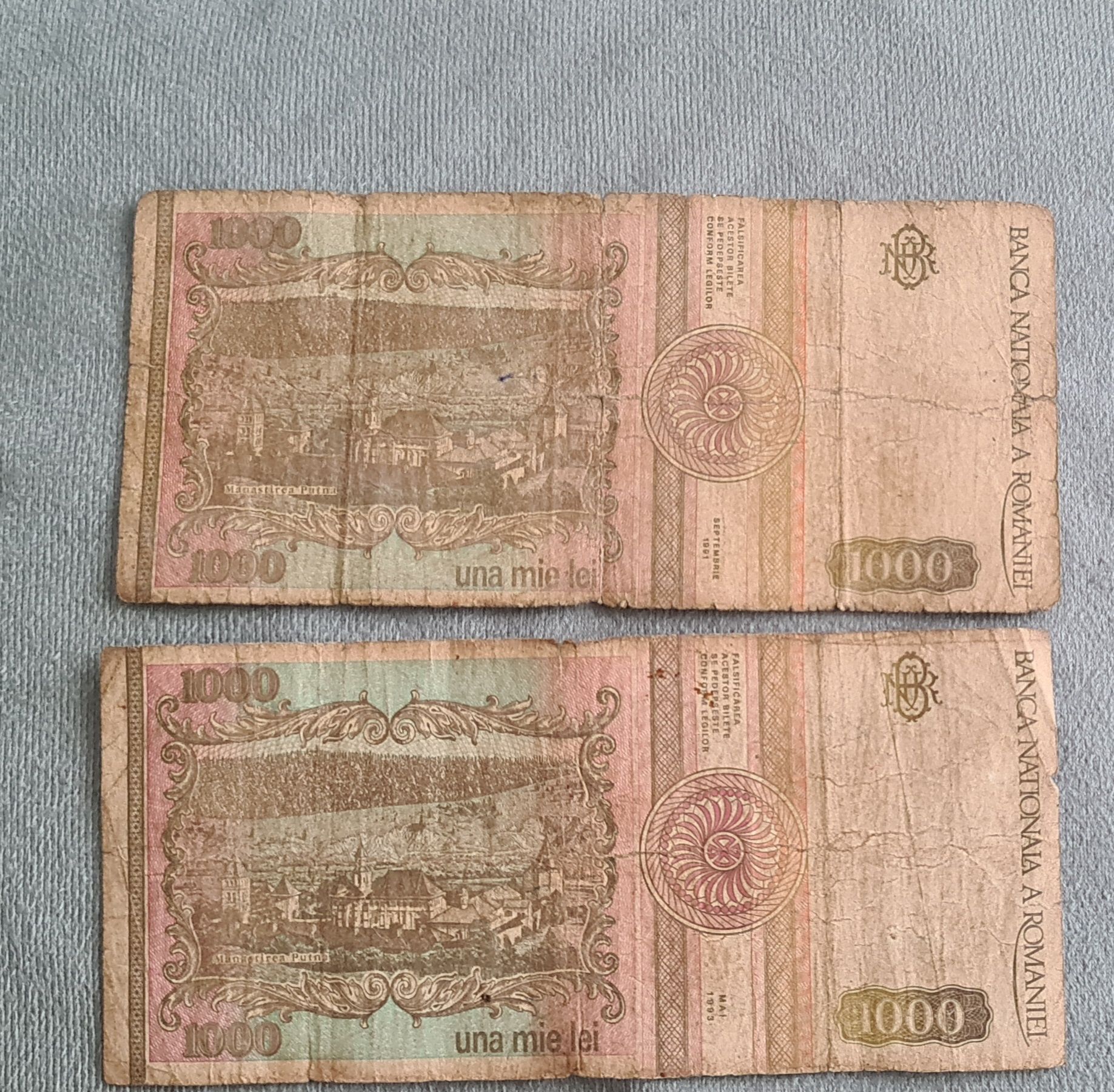 Bancnote 1000 lei Mihai Eminescu 1991 si 1993