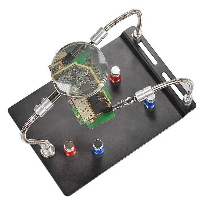 Държач за платки TE-804 със гъвкави крачета, магнитни скоби, лупа