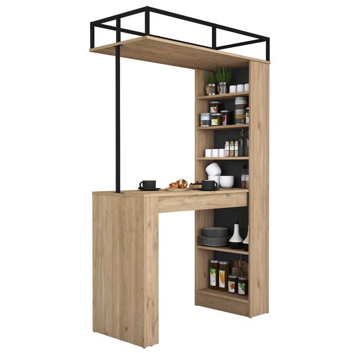 Бар маса Puzzle-home 3173, ПДЧ и метал, Цвят орех, - ПРОМО