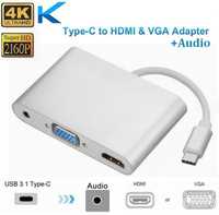 Adaptor USB-C la HDMI / VGA / Audio Jack 3.5 Nou ROSE Gold