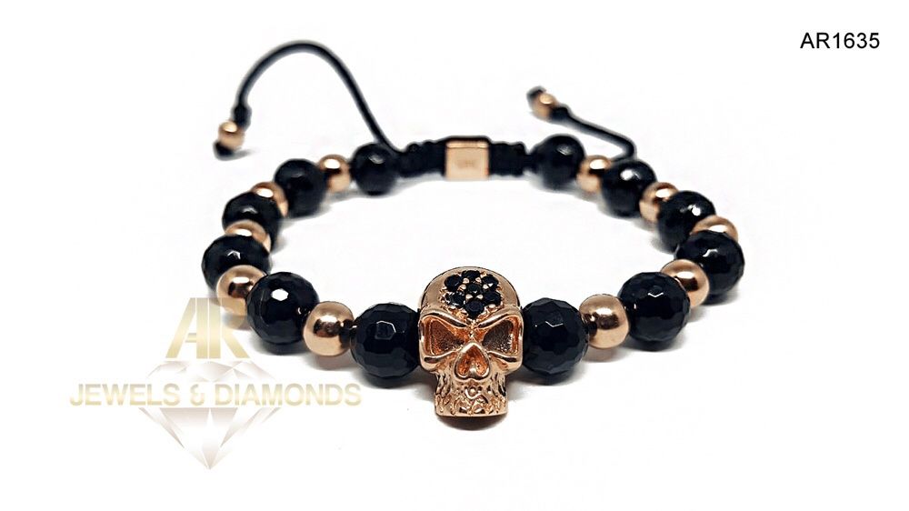 Bratara Aur Rose cu Diamante Negre Skull Collection ARJEWELS(AR1635)