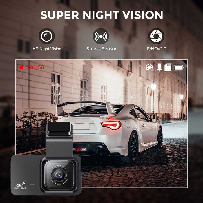 Camera Auto de bord DVR,Wi-Fi, HD 1296P,Vichema Tech®