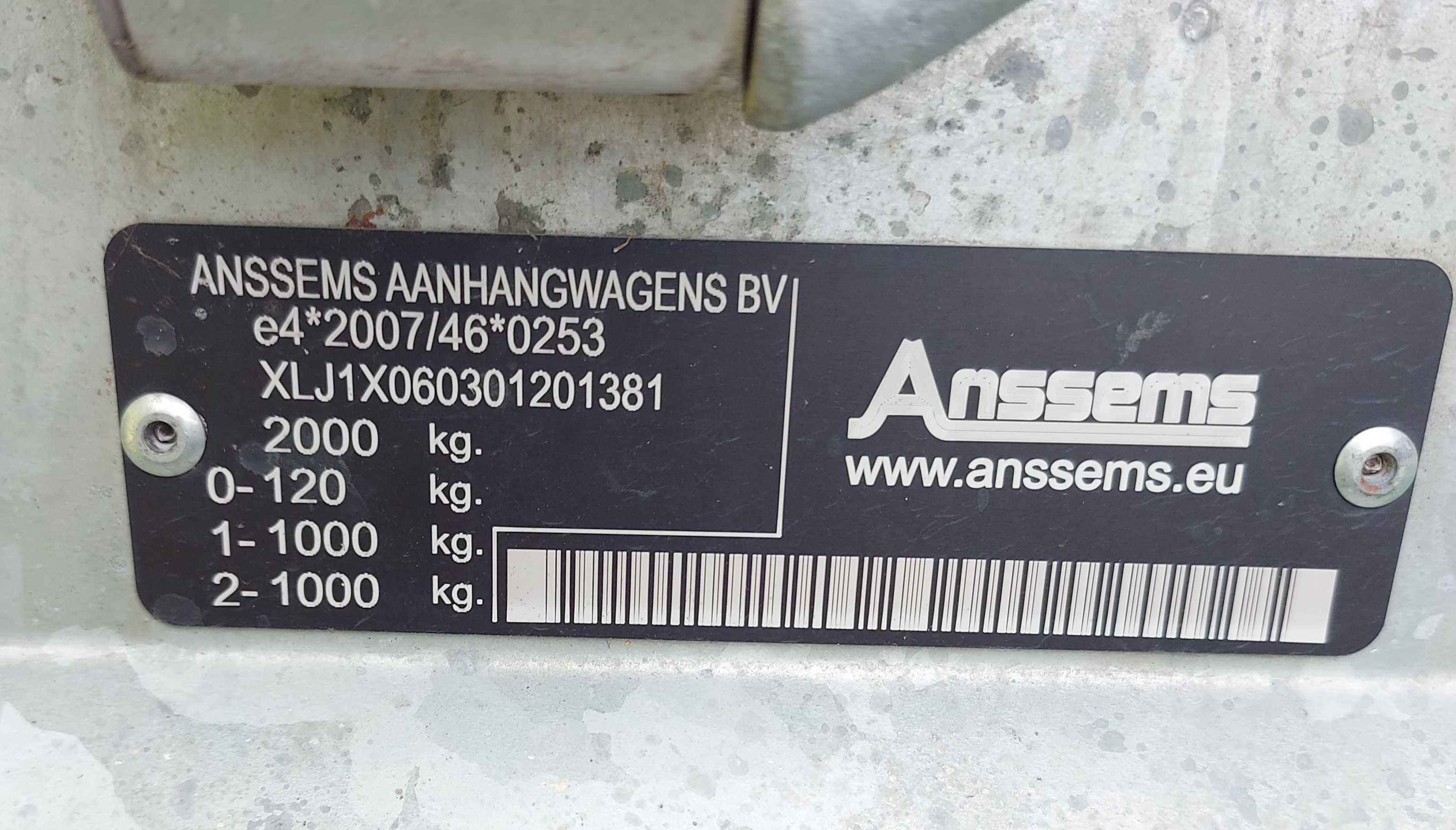 2,0 тона Транспортно ремарке Anssems с брезент
Тип: PSX 2000 305