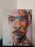 Tablou in ulei chip feminin 39x49 cm buze ochi canvas pictura pictat