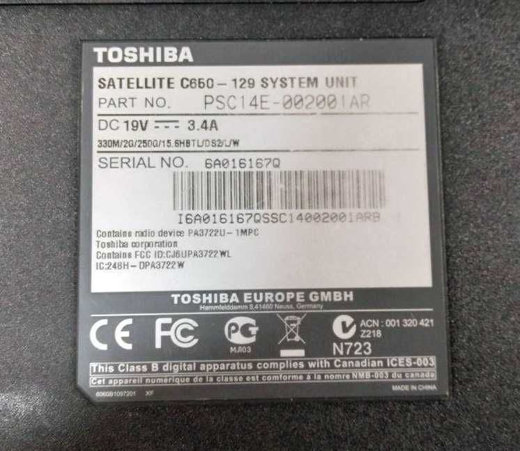 Ноутбук Toshiba Satellite C650-129, Core i3/4Gb/500Gb/15.6", б/у