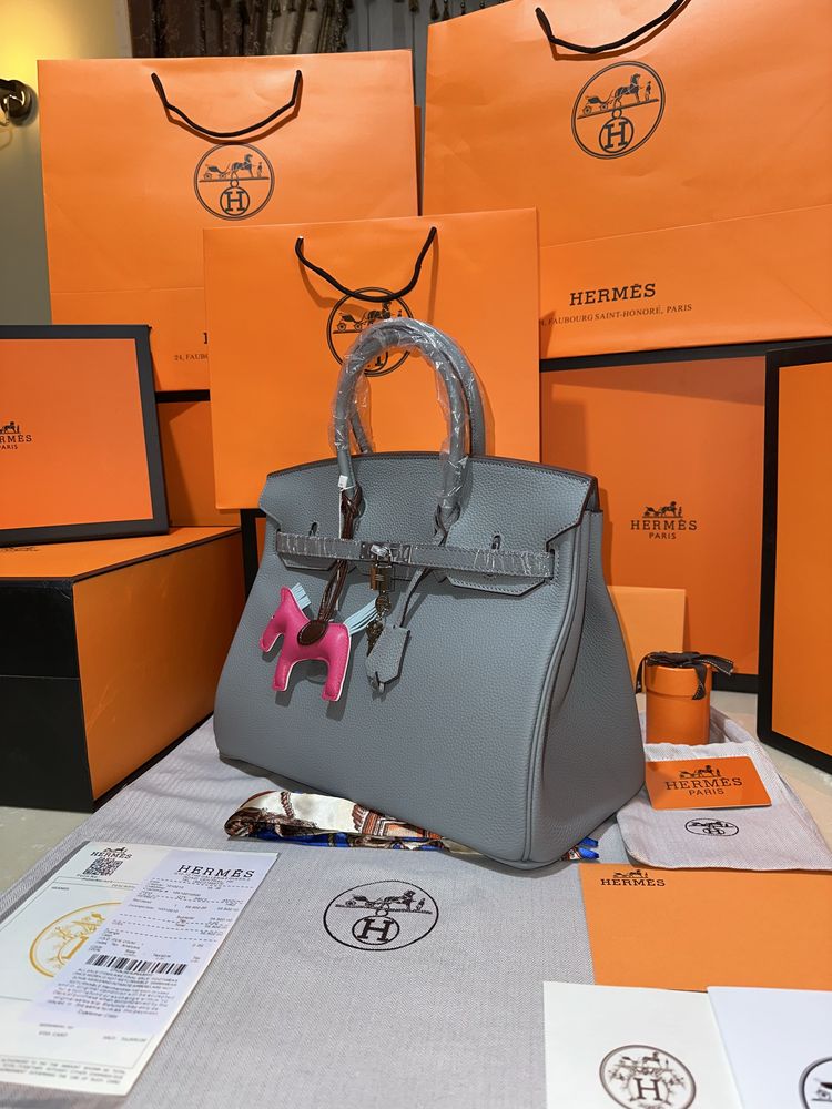 Geanta Hermes Birkin 35cm LightBlue/Accesorii Silver/Piele/Punga/Cutie