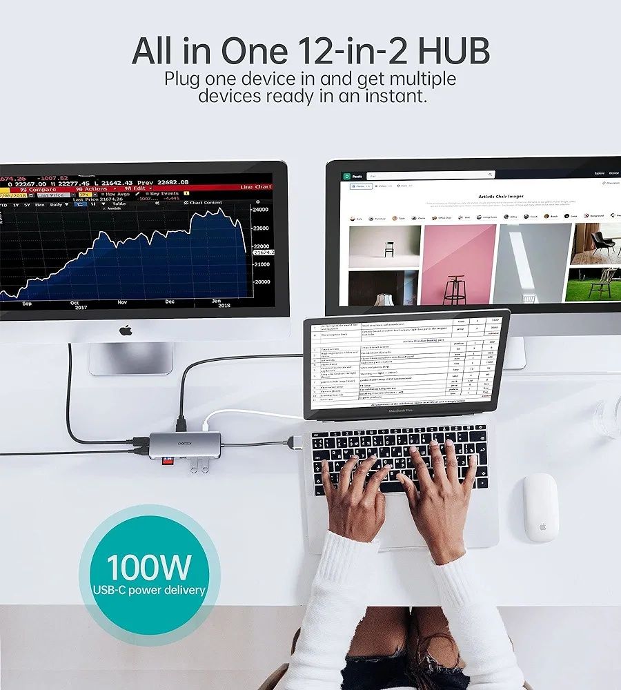 Топ цена !Choetech 12in1 за MacBook Pro / Air двоен монитор