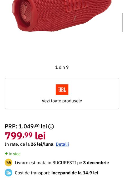 JBL Charge 6, Powerbank, rosu, sigilata, transport inclus