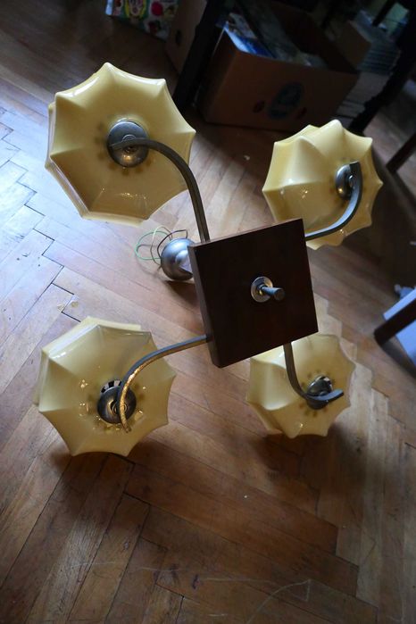 Lustra Lustre Art Deco Ornamente Lemn Metal Bronz Sticla Vintage Retro