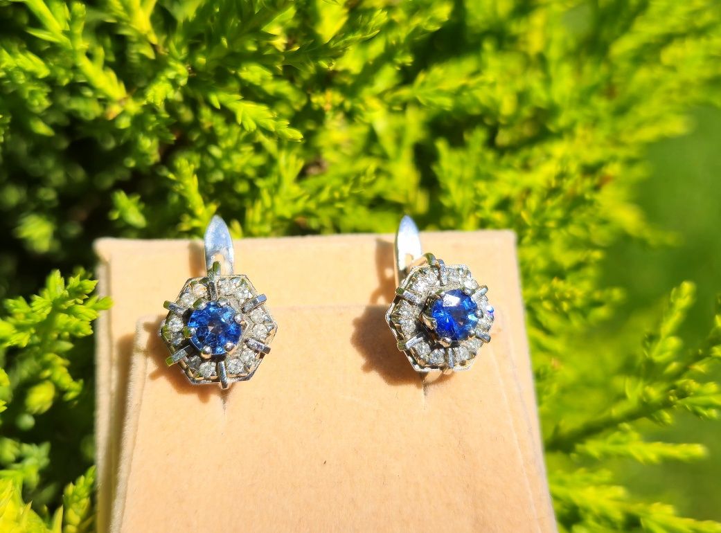 Cercei din aur de 18K cu diamante naturale și safire naturale