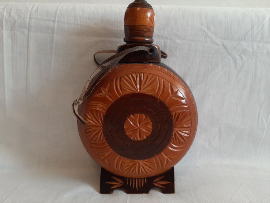 Plosca din lemn si sticla Vintage