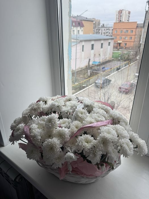 Цветы в корзинке свежие L размер