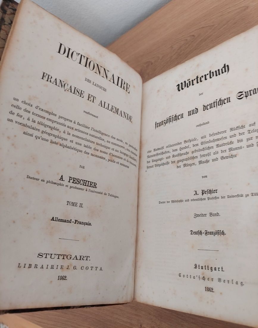 Dicționar German-Francez 1862 Peschier / Ex libris Castelul Bourlon