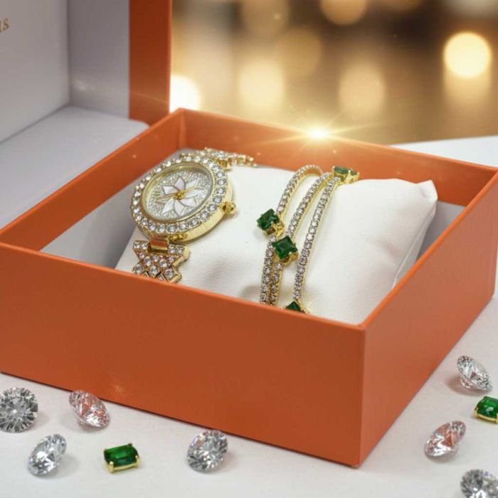 Елегантен часовник с две гривни в подаръчна кутия