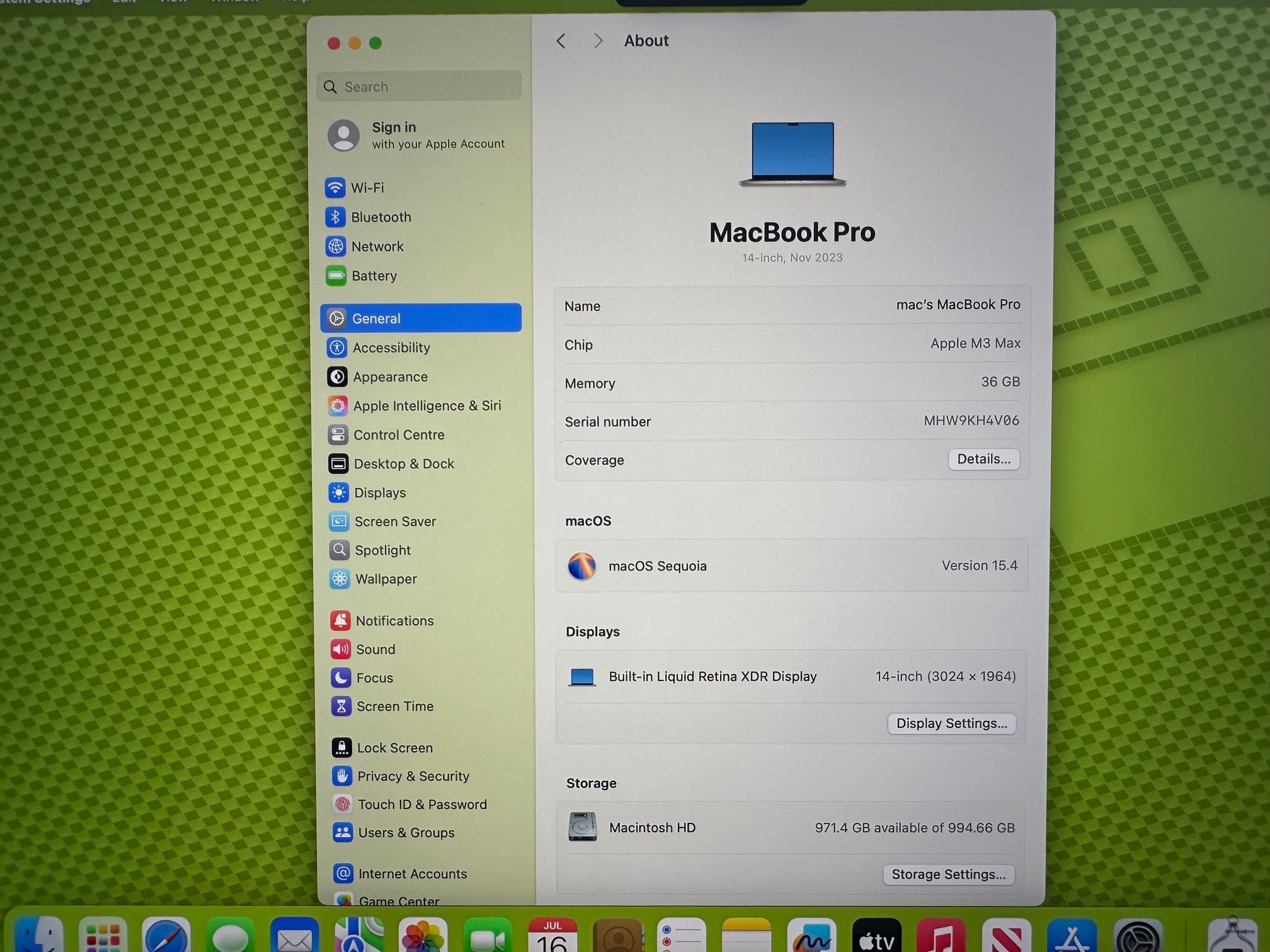 MacBook Pro 14" M3 MAX 14-CPU, 30-GPU, 36GB RAM, 1TB SSD