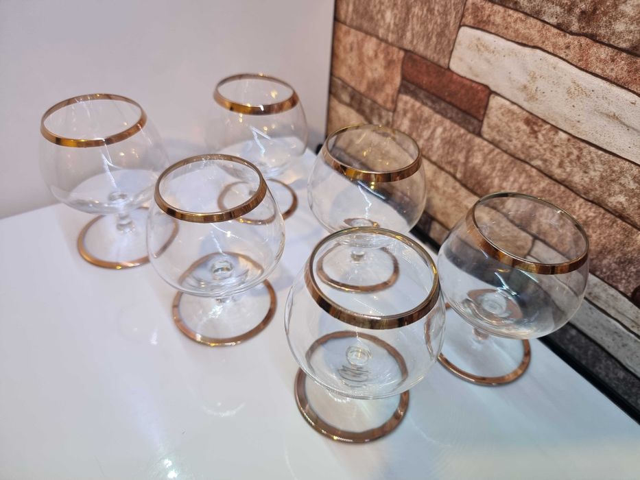 Set 6 pahare vechi de cristal, coniac, pictate manual
