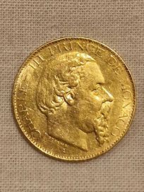 Златна монета 20 Франка Монако Принц Чарлз III 1879