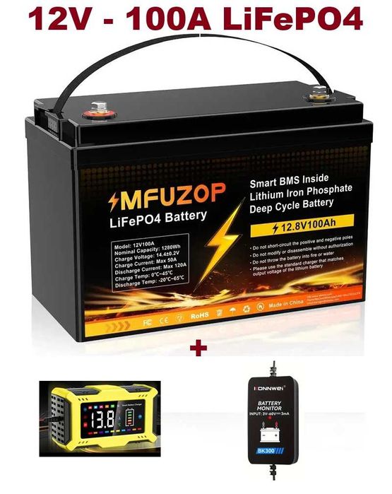 Acumulator/Baterie 12V-100A LiFePO4 + incarcator