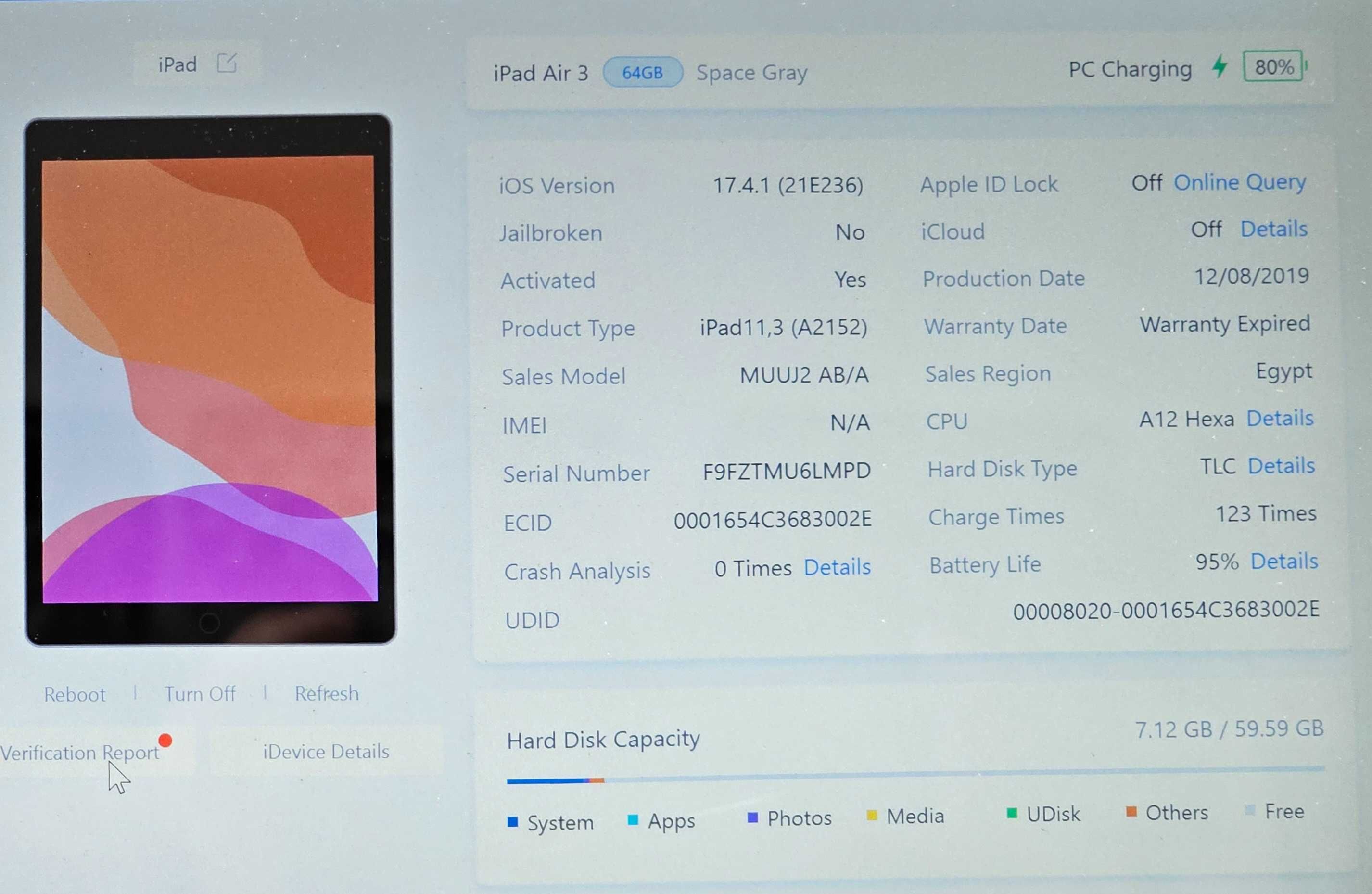 iPad Air 3, 10.5", 64GB, Wi-Fi, 95% bat