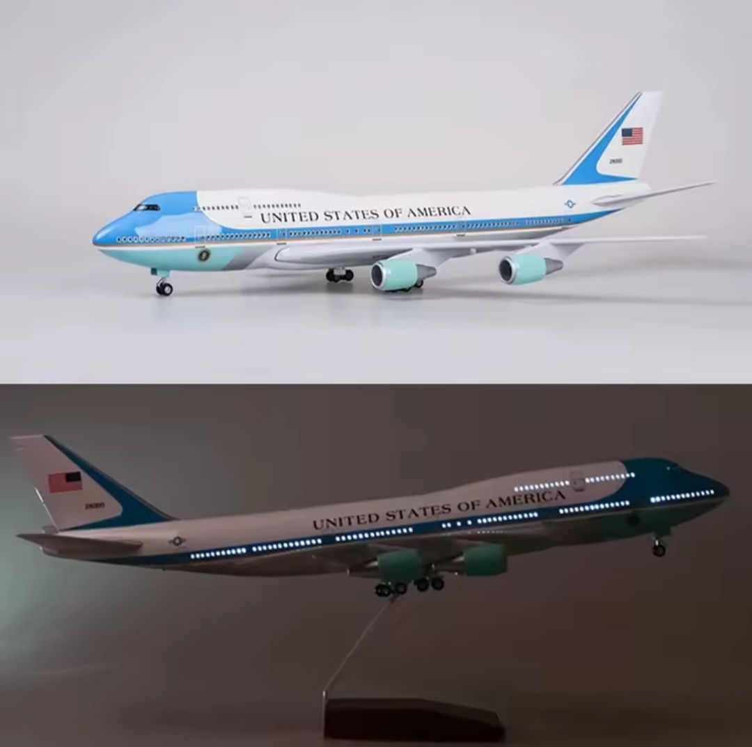 47CM!!! UNICA! Macheta business avion LED Boeing 747 USA Air Force One