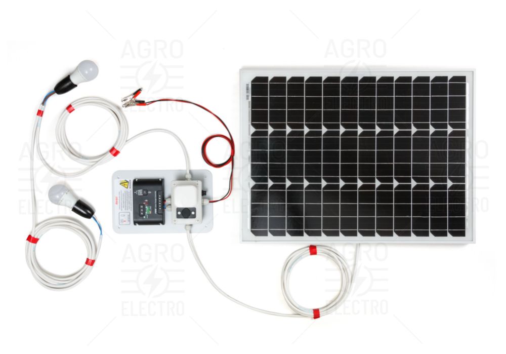 Sistem de iluminat solar 50 W cu 2, 3 sau 4 becuri