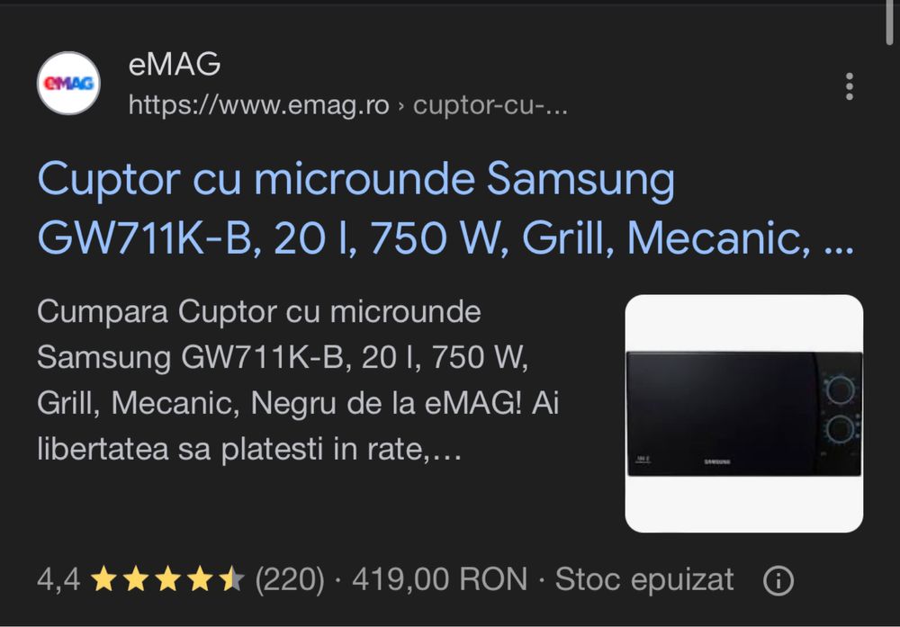 Cuptor cu microunde Samsung GW711K-B, 20 l