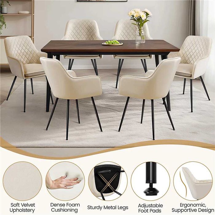 Set 2 scaune dining catifea cu picioare metalice |S 614341 Beige(2pcs)