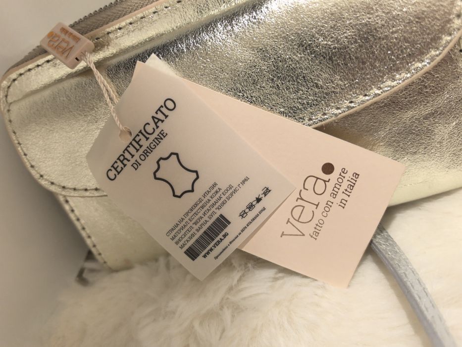 Чанта тип портмоне златна и сребърна ест. кожа