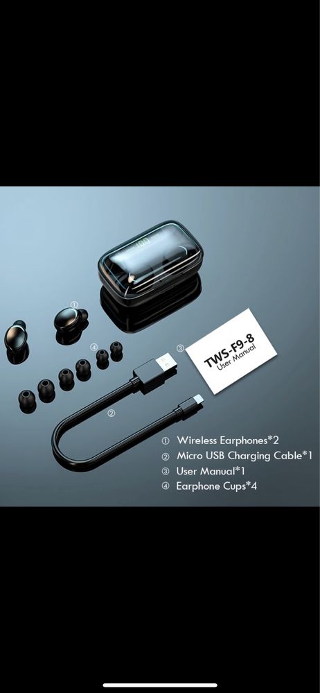 Căști Bluetooth F9-10 TWS - negru