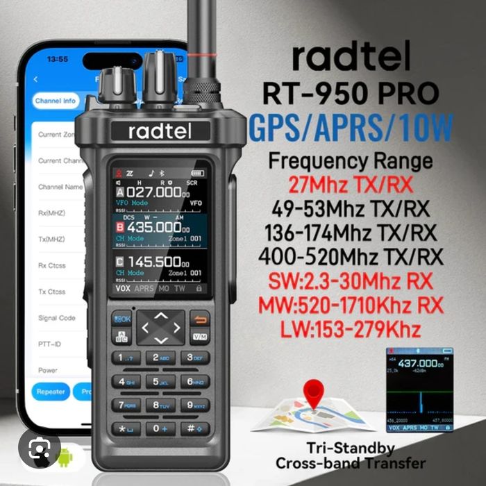 Radtel RT-950 PRO Negru (27Mhz TX/RX) 10W Walkie Talkie AM/FM/USB/LSB/