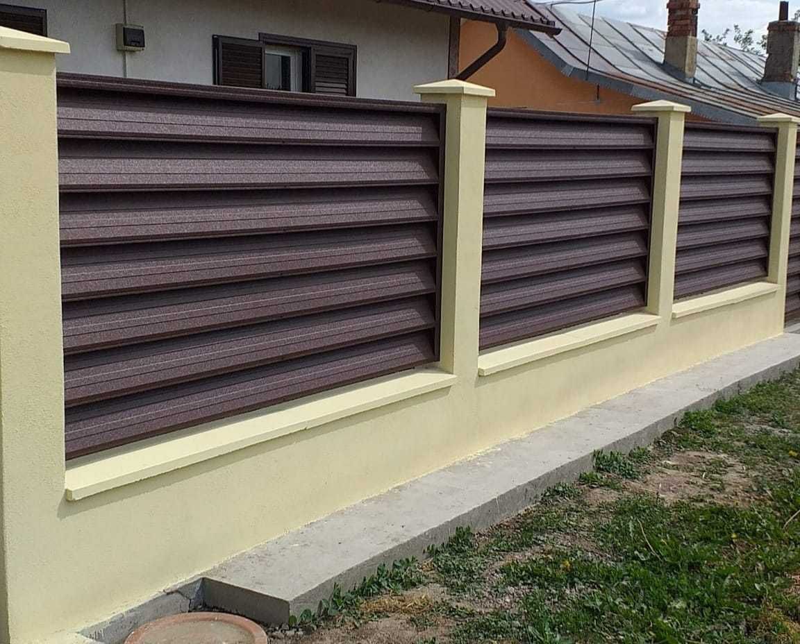 Constructii gard din sipca metalica, plasa, tabla, BCA, panou jaluzele