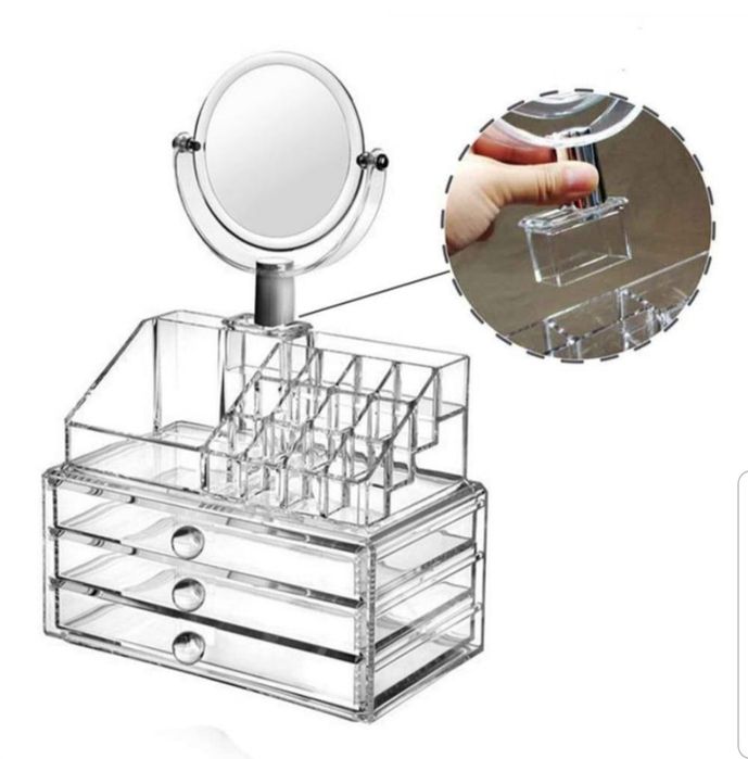 Organizator cosmetice cu oglinda,suport make up 4 sertare