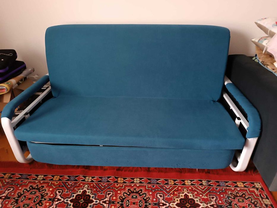 Canapea extensibila cu lada depozitare Maria turcoaz 150x190cm