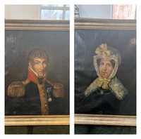 Set două portrete, pictură ulei semnate an 1819. Dim 550/700 cm