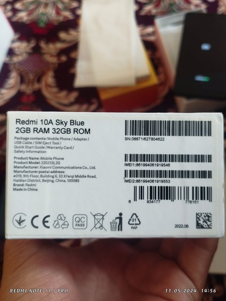 Redmi 10A 2/32 GB  karobka dok bor xolati yangi orqasi olinmagan xam