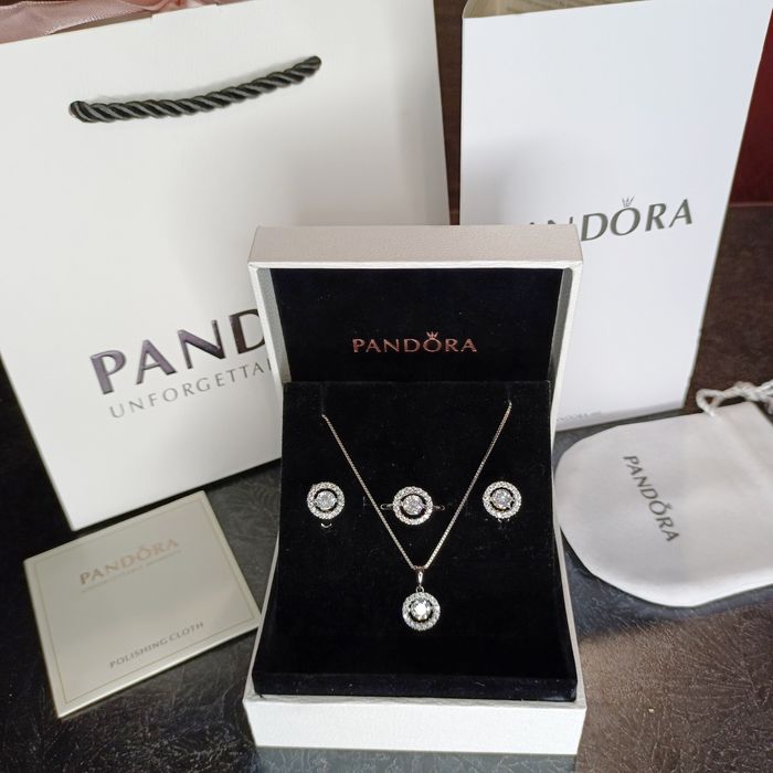Пандора серебро набор цепочка серьги кольцо