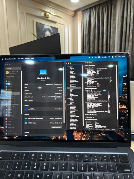 MacBook Air M2 • 16/256 • Minimal ishlatilgan • 100% Health