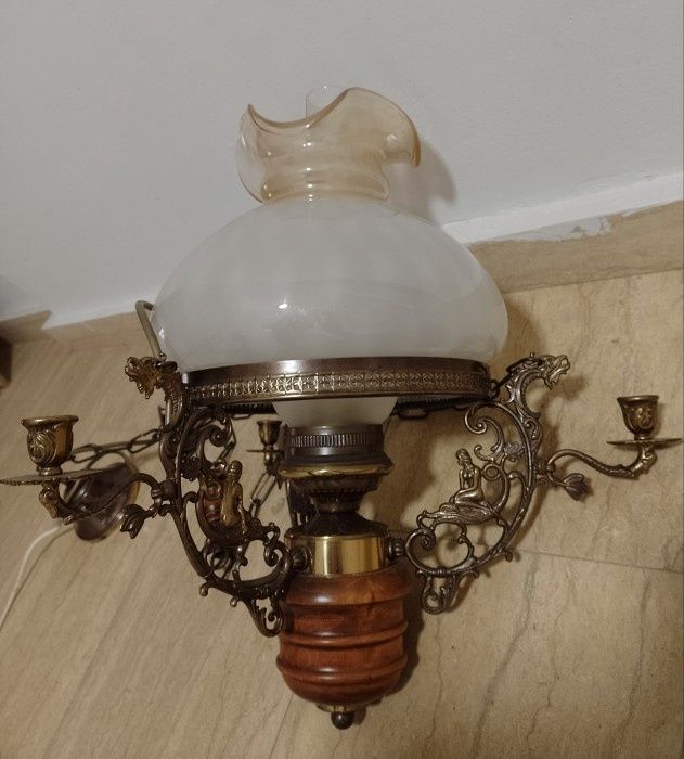 Elegant lampadar opalina veche din bronz electrica cu 3 brațe pentru s