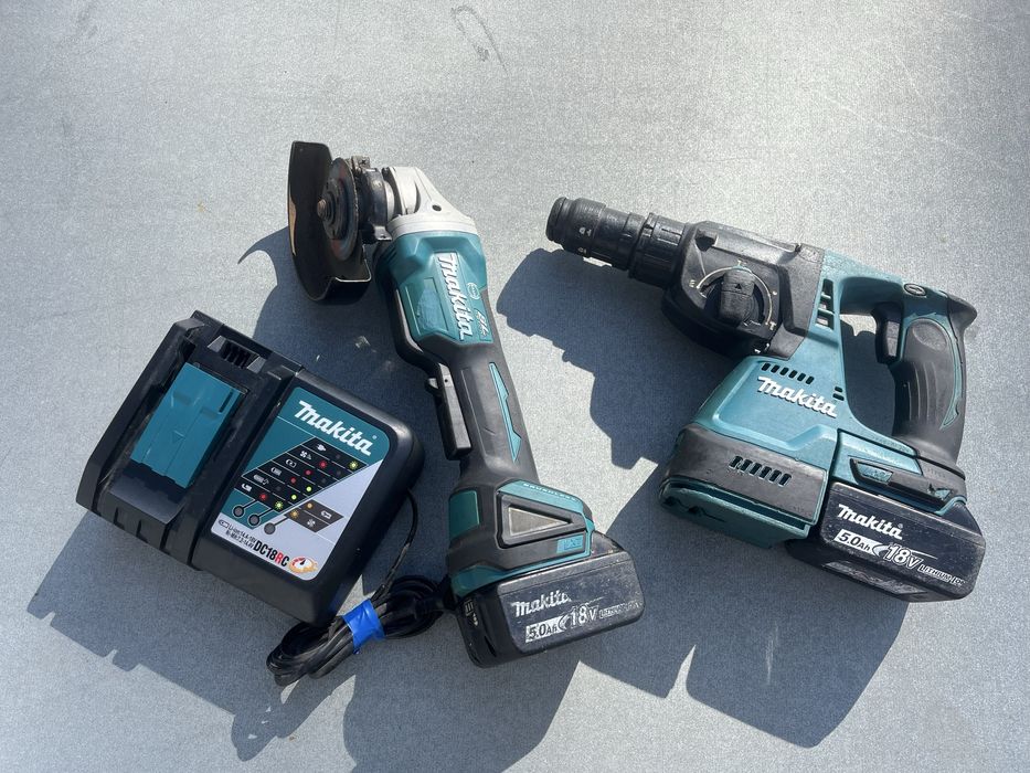 Set Makita 18V Flex DGA508 Rotopercutor DHR243 Brushless 5Ah