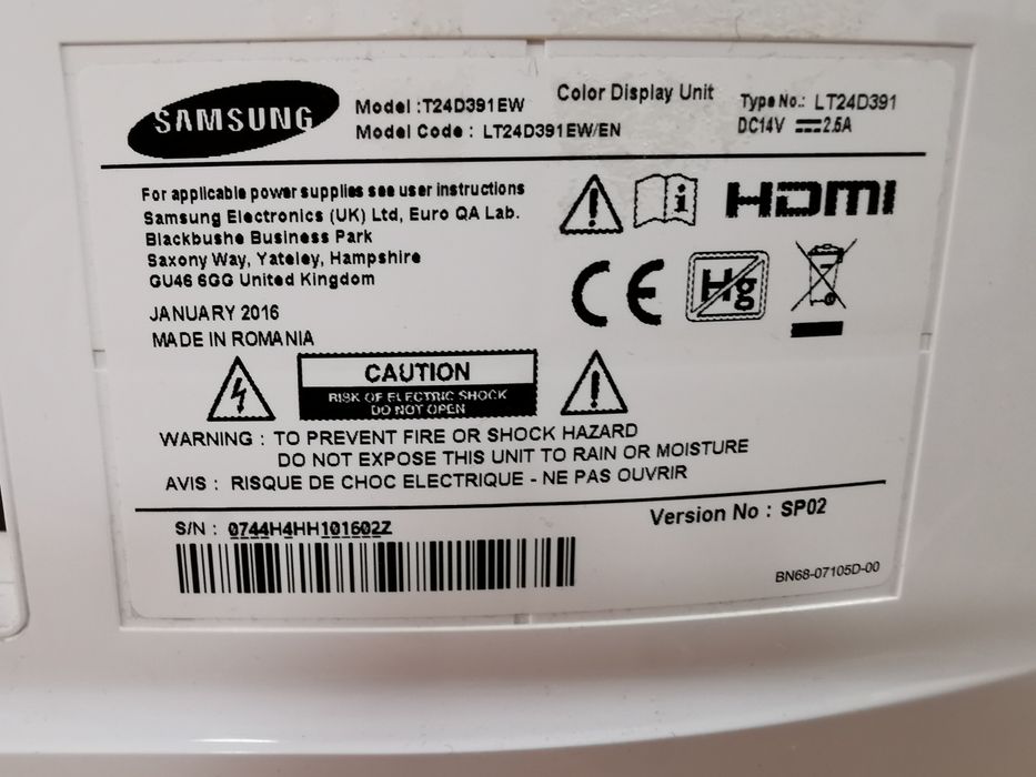 Televizor / Monitor LED Samsung, 59 cm, LT24D391EW, Full HD