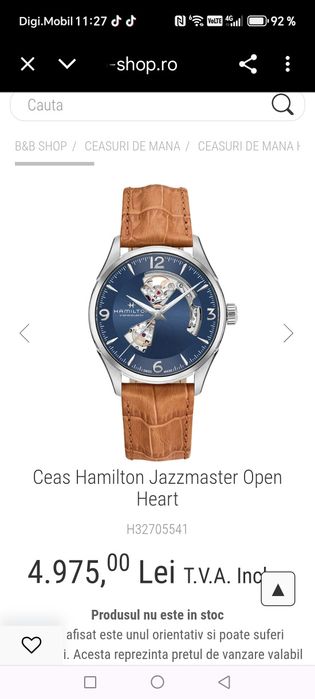Ceas Hamilton Jazzmaster Automatic Open Heart 42 mm