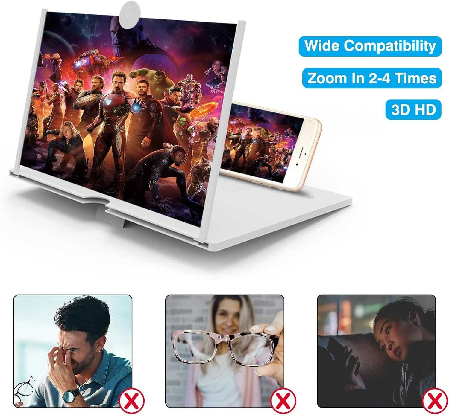 НОВО! 10" HD Лупа за екран на телефон, увеличител 2-4X