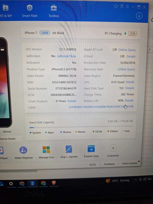 Vând iPhone 7 Black cu probleme, 128GB 90% baterie